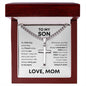 "To My Son" Cross Pendant Necklace, Stainless Steel Cuban Chain
