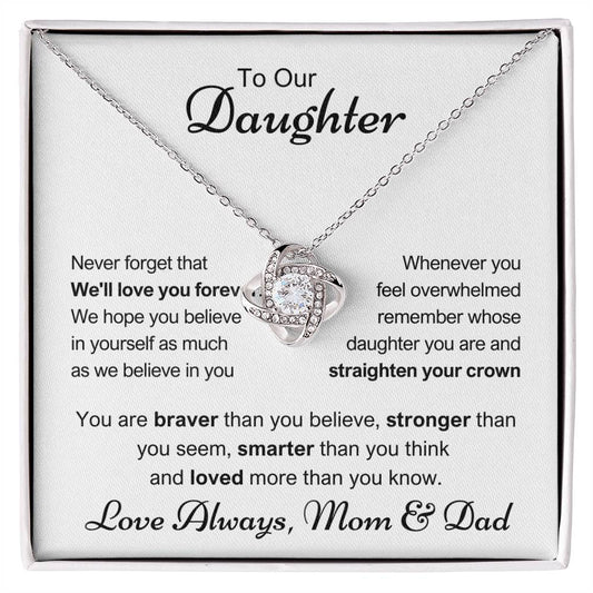 To Our Daughter from Mom & Dad | Never Forget I'll Love You Forever | Love Knot Necklace with message card ❤️💓