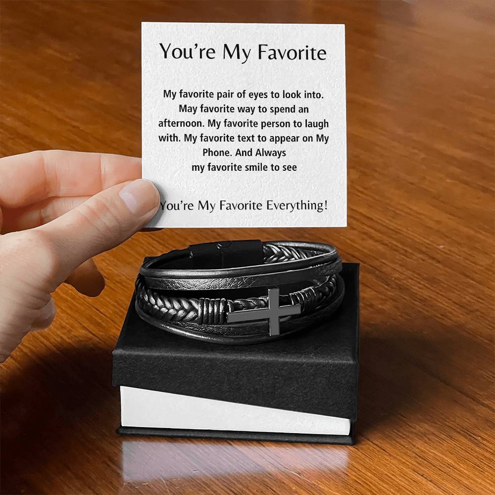 You're My Favorite Everything | Men's Cross Leather Bracelet