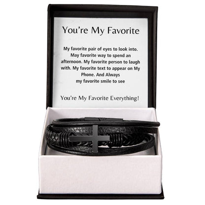 You're My Favorite Everything | Men's Cross Leather Bracelet