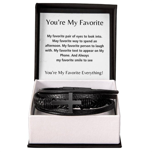 You're My Favorite Everything | Men's Cross Leather Bracelet