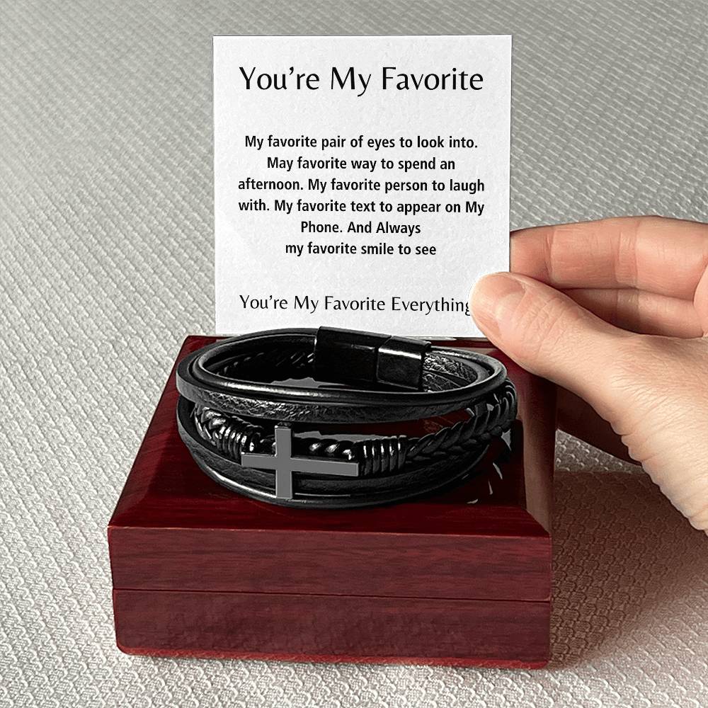 You're My Favorite Everything | Men's Cross Leather Bracelet