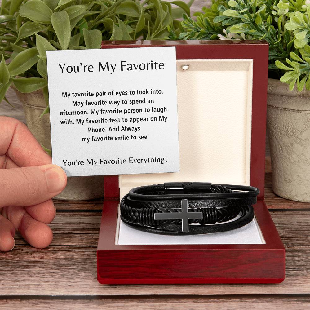 You're My Favorite Everything | Men's Cross Leather Bracelet