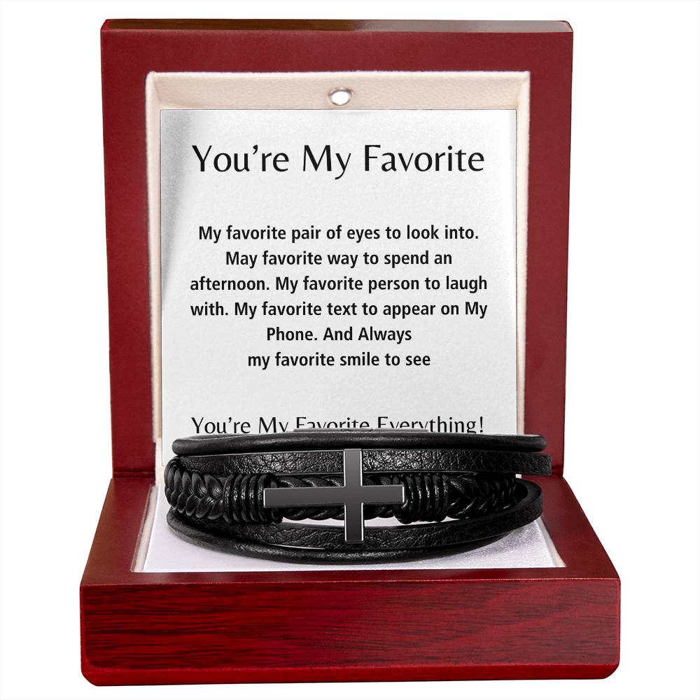 You're My Favorite Everything | Men's Cross Leather Bracelet